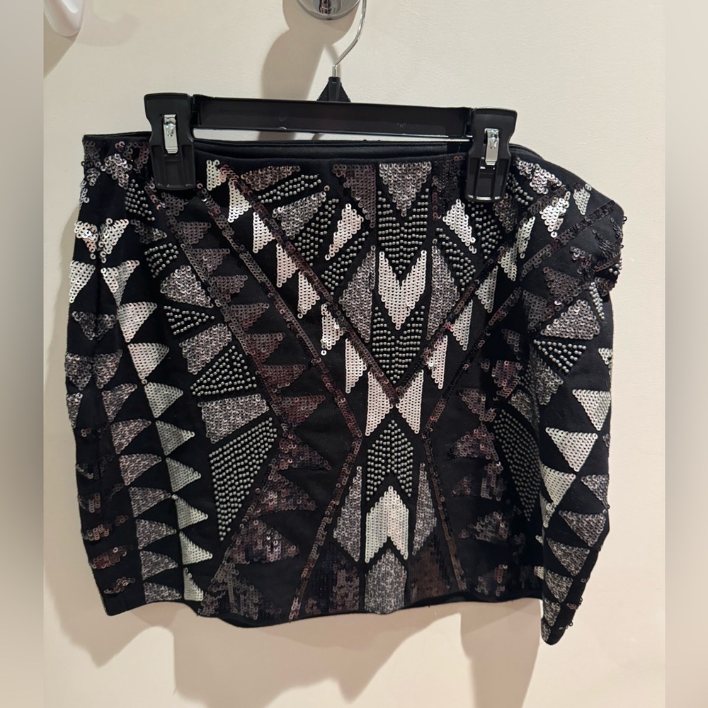 Express Geometric Black and White Sequin Mini Skirt - Size S